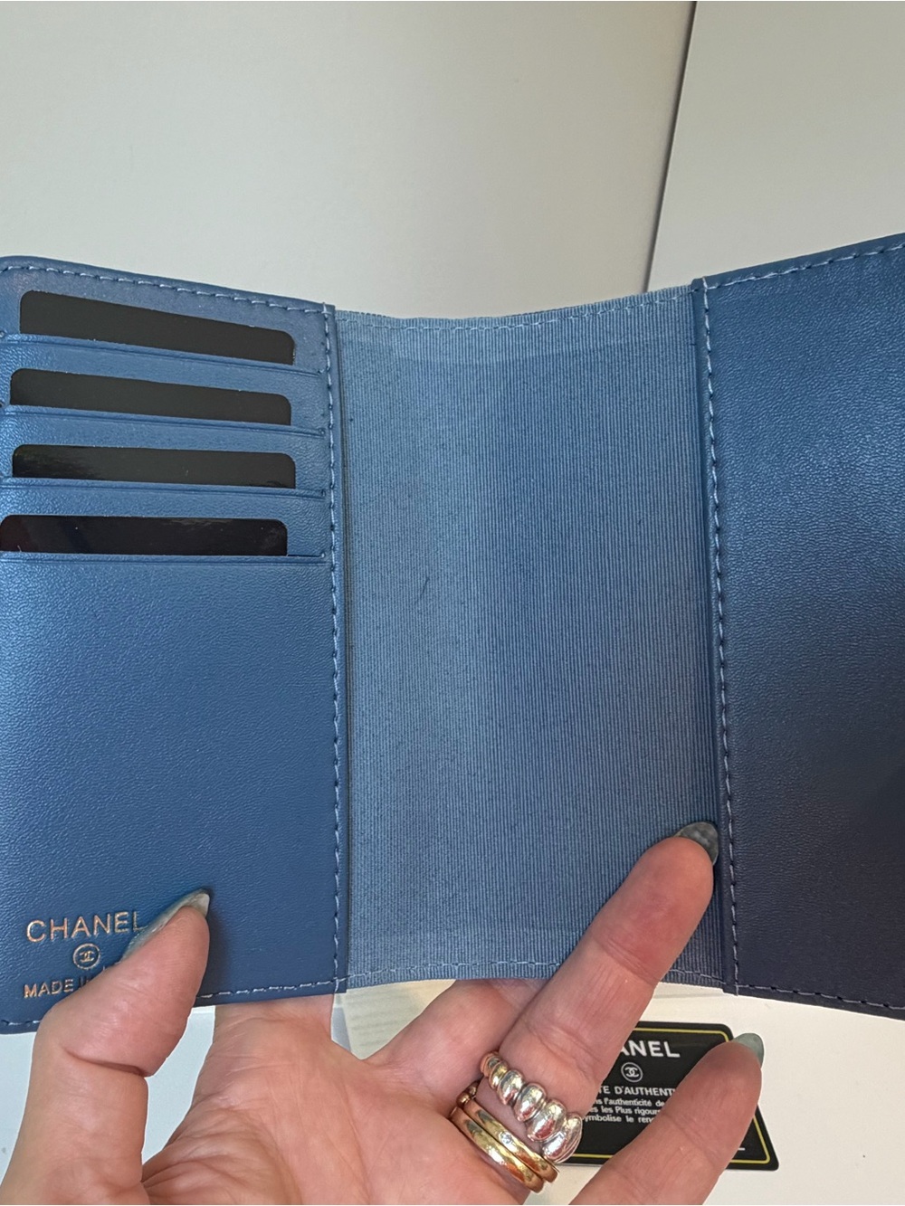 NIB Blue Denim Chanel GWP CC Logo Wallet Passport Holder Folio Case - Picture 10 of 15